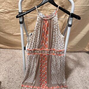 Orange/Brown/Cream dress with straps/wide/open shoulders, elastic in the middle